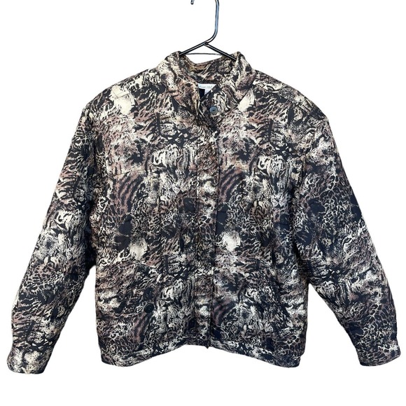 Anna and Frank Jacket Womens Medium 100% Silk Quilted Puffer Full Zip Animal - Picture 1 of 12